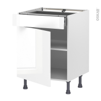 Meuble de cuisine - Bas - BORA Blanc - 1 porte 1 tiroir - L60 x H70 x P58 cm