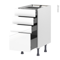 Meuble de cuisine - Casserolier - BORA Blanc - 4 tiroirs - L40 x H70 x P58 cm