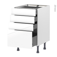 Meuble de cuisine - Casserolier - BORA Blanc - 4 tiroirs - L50 x H70 x P58 cm