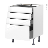 Meuble de cuisine - Casserolier - BORA Blanc - 4 tiroirs - L60 x H70 x P58 cm
