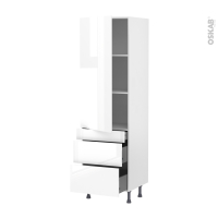 Colonne de cuisine N°2758 - Armoire étagère - BORA Blanc - 3 tiroirs casserolier - L60 x H195 x P58 cm