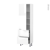 Colonne de cuisine N°2757 - Armoire étagère - BORA Blanc - 2 casseroliers - L60 x H195 x P37 cm
