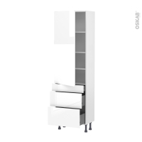 Colonne de cuisine N°2758 - Armoire étagère - BORA Blanc - 3 tiroirs casserolier - L60 x H195 x P37 cm