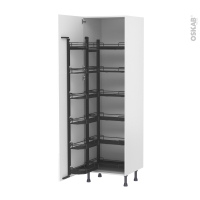 Colonne de cuisine N°2721 - Armoire de rangement ouvrante - BORA Blanc - 12 paniers plateaux - L60 x H195 x P58 cm