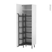 Colonne de cuisine N°2724 - Armoire de rangement ouvrante - BORA Blanc - 12 paniers plateaux - L60 x H217 x P58 cm