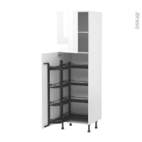 Colonne de cuisine N°2127 - Armoire de rangement ouvrante - BORA Blanc - 8 paniers plateaux - L60 x H195 x P58 cm