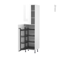 Colonne de cuisine N°2427 - Armoire de rangement ouvrante - BORA Blanc - 8 paniers plateaux - L60 x H217 x P58 cm